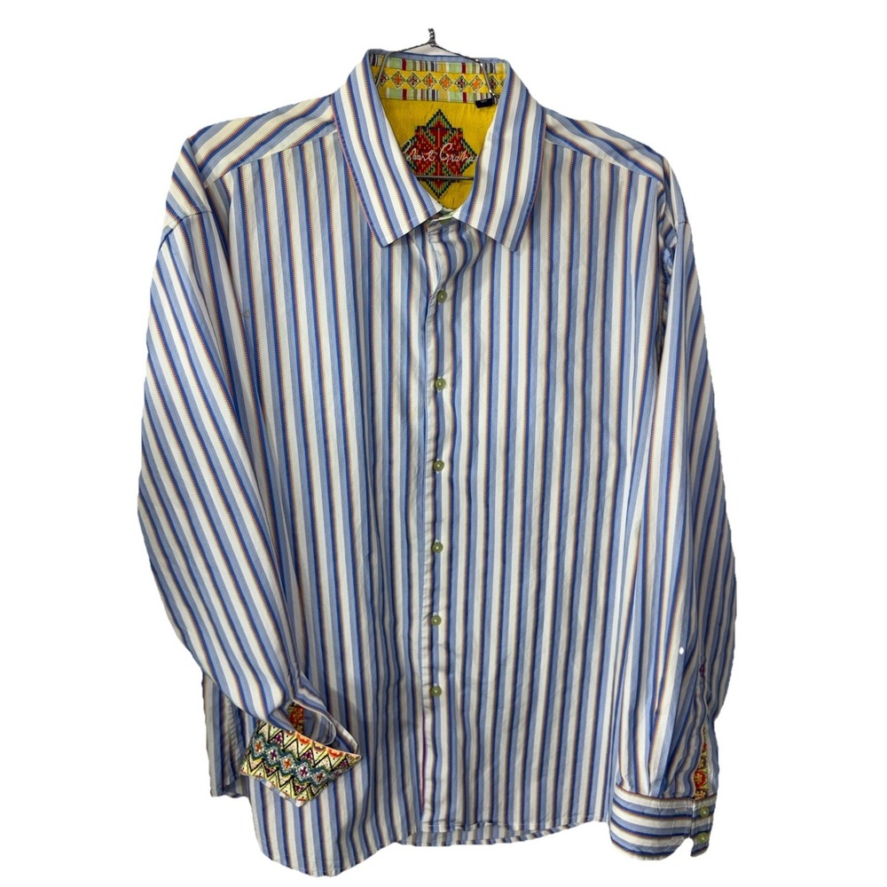 Robert Graham Button Up LS Mens Sz 3XL Flip Cuff Striped Blue White